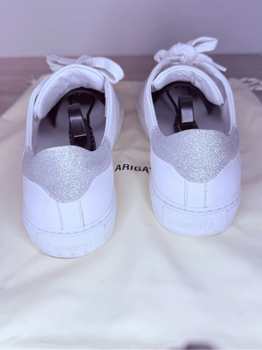Axel Arigato Clean 90 White Leather Low-Top Sneakers Silver Glitter Women’s 10